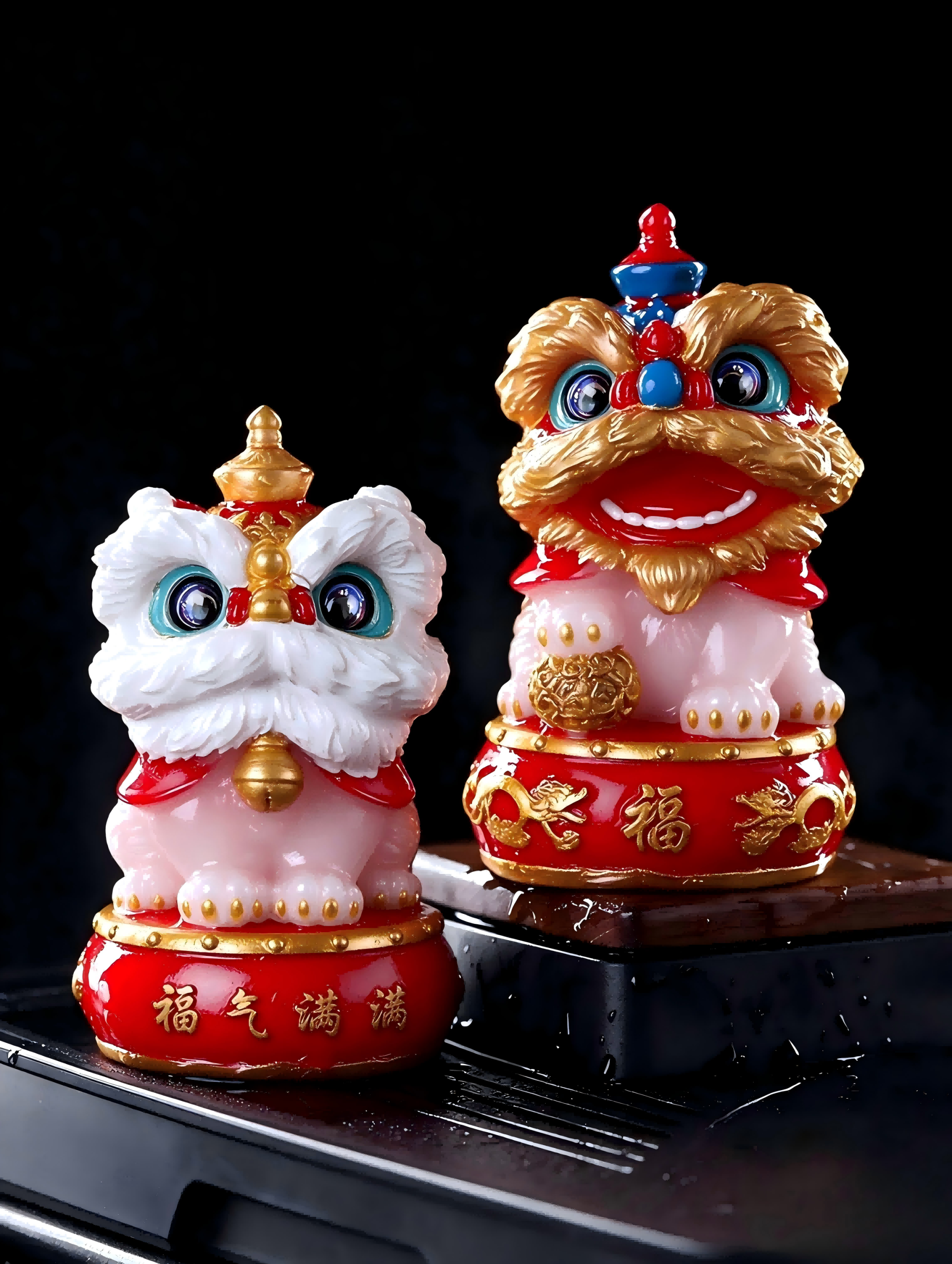 Creative Chinese-Style Festive Lion Dance Couple Tea Pets – Heat-Activated Color-Changing Tea Figurines, Unique Tea Set Decorations and Ornaments
