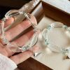 Original design petal bangle with clear quartz bracelet, nature-inspired jewelry gift