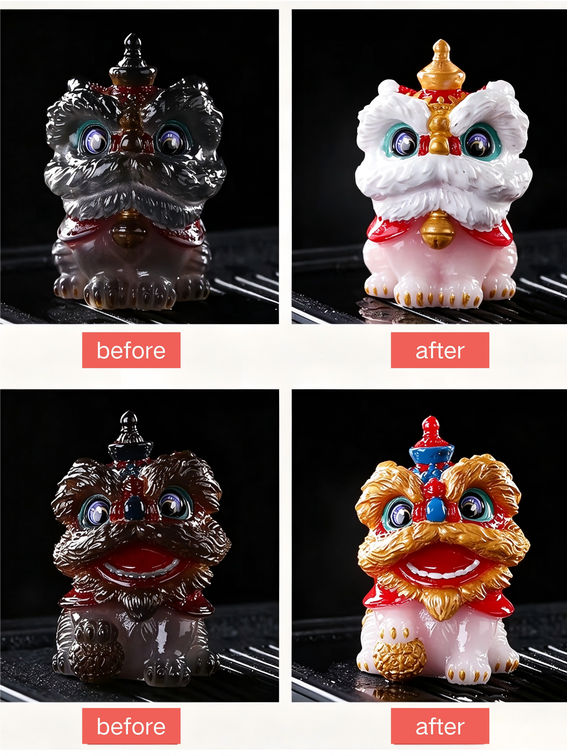 Creative Chinese-Style Festive Lion Dance Couple Tea Pets – Heat-Activated Color-Changing Tea Figurines, Unique Tea Set Decorations and Ornaments - Image 5